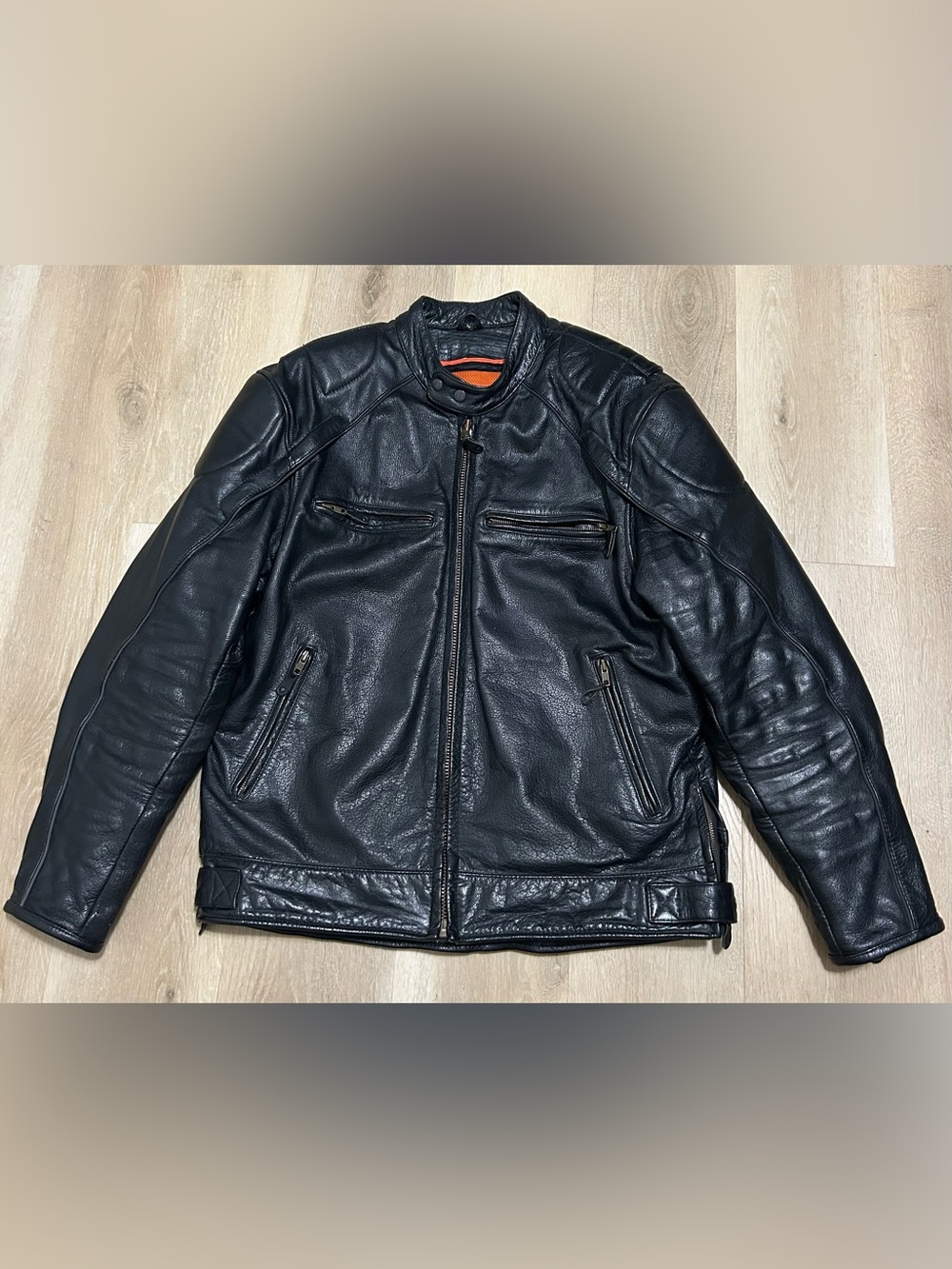 Men's Black Iron Gear Leather Zip Motorcycle Jacket